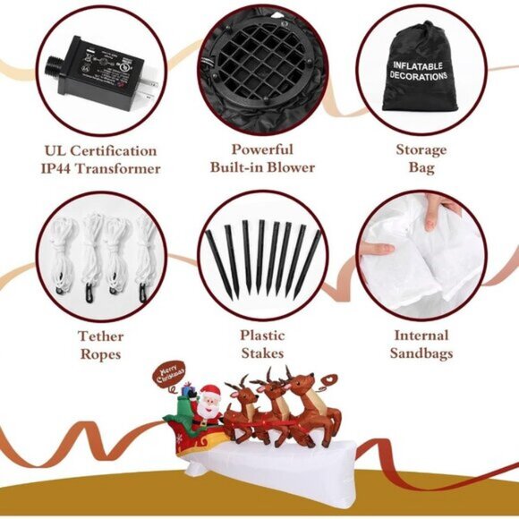 ⚡10.8 FT Christmas Inflatables Santa Reindeer Light Yard Outdoor Decorations - Picture 7 of 9